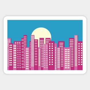 Pink City Skyline Full Moon Night Sticker